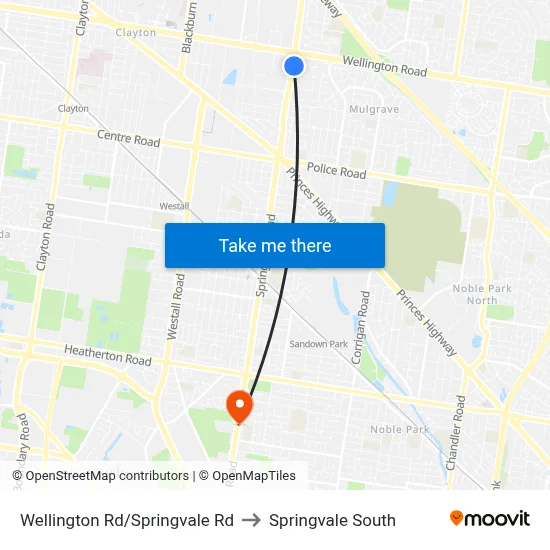 Wellington Rd/Springvale Rd to Springvale South map
