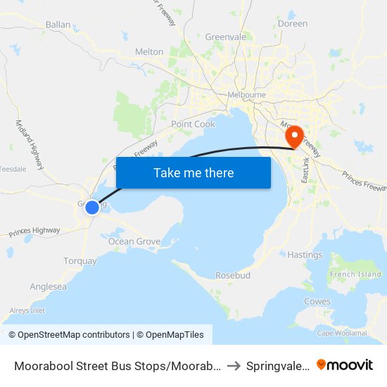 Moorabool Street Bus Stops/Moorabool St (Geelong) to Springvale South map