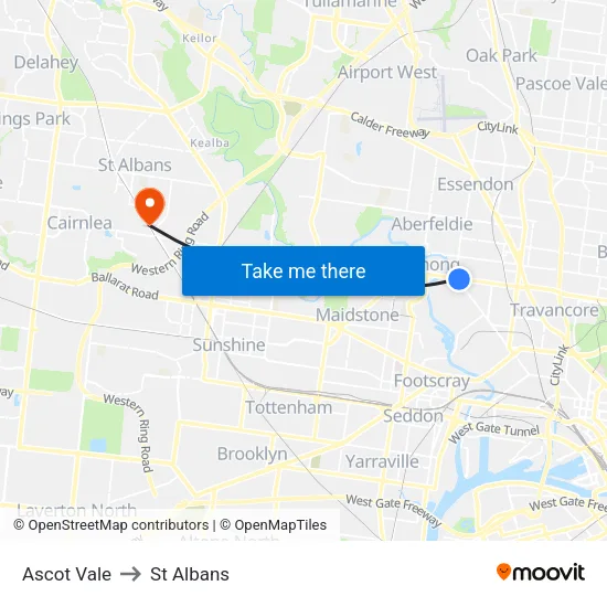Ascot Vale to St Albans map