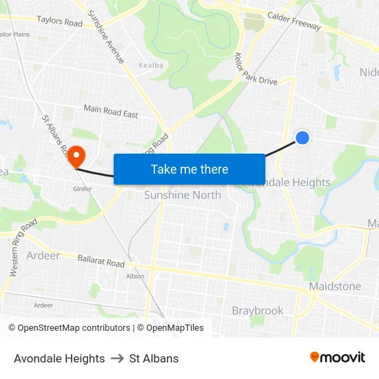 Avondale Heights to St Albans map