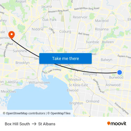 Box Hill South to St Albans map