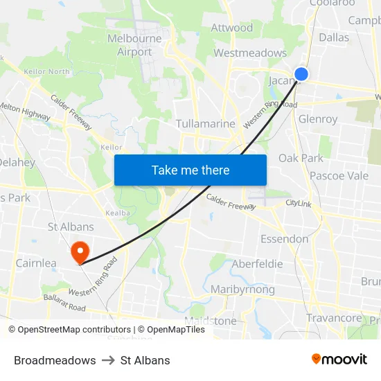 Broadmeadows to St Albans map