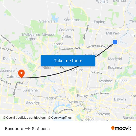 Bundoora to St Albans map