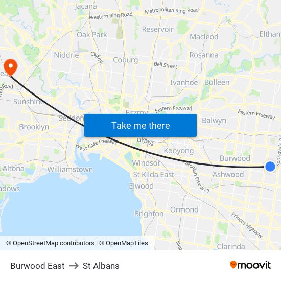 Burwood East to St Albans map