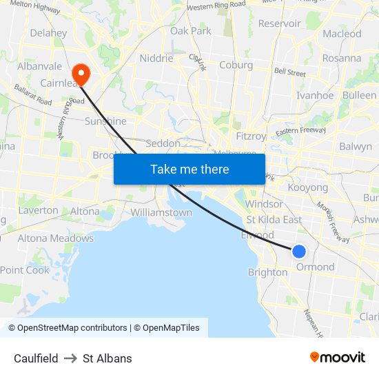 Caulfield to St Albans map