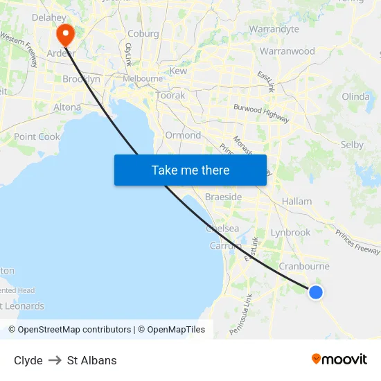 Clyde to St Albans map