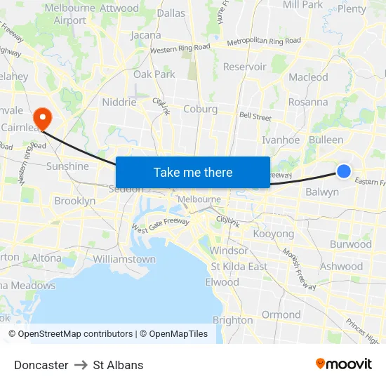 Doncaster to St Albans map