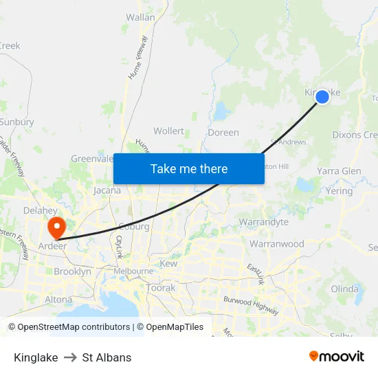 Kinglake to St Albans map