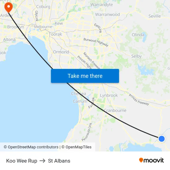 Koo Wee Rup to St Albans map