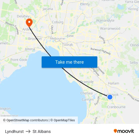 Lyndhurst to St Albans map