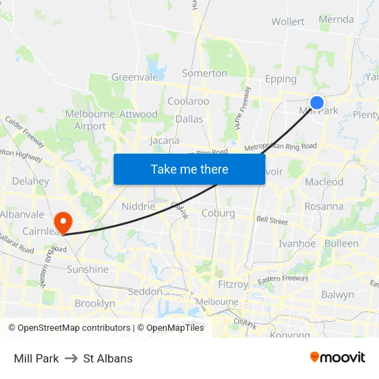 Mill Park to St Albans map