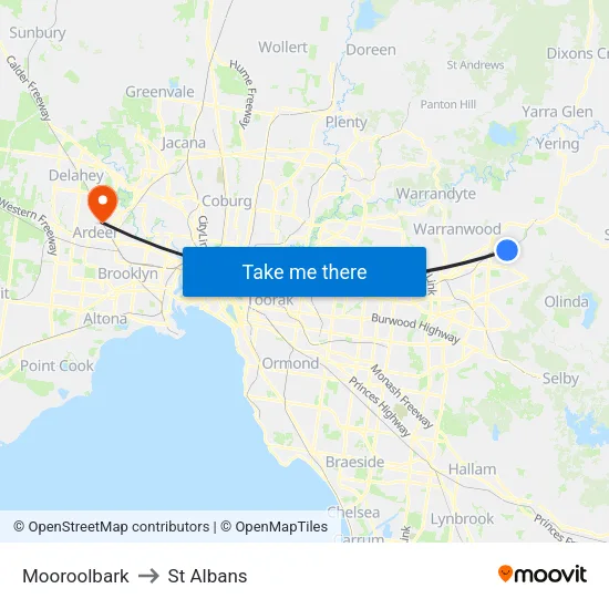 Mooroolbark to St Albans map
