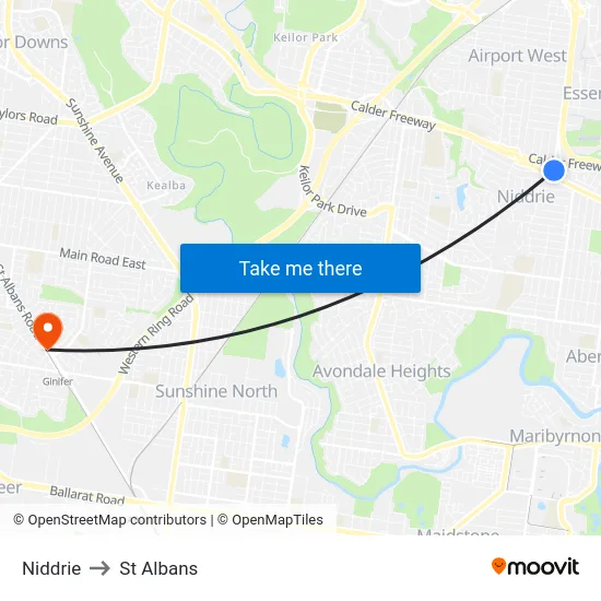 Niddrie to St Albans map