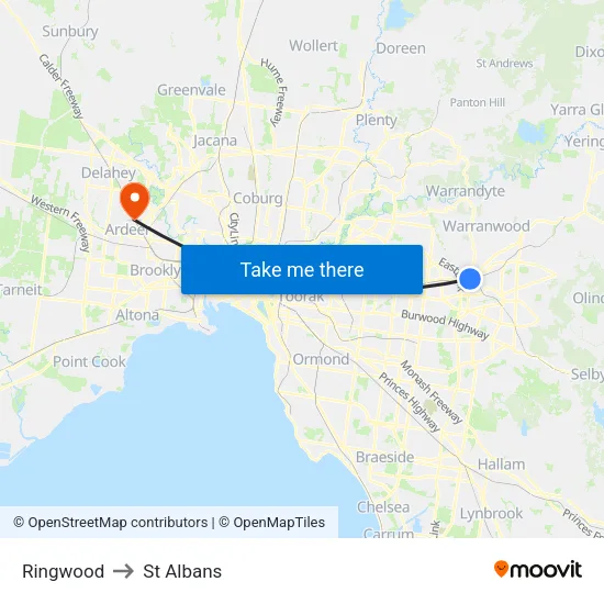 Ringwood to St Albans map