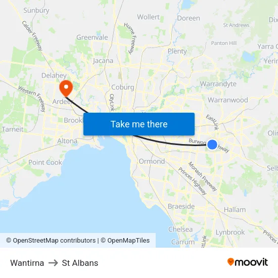 Wantirna to St Albans map