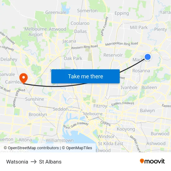 Watsonia to St Albans map