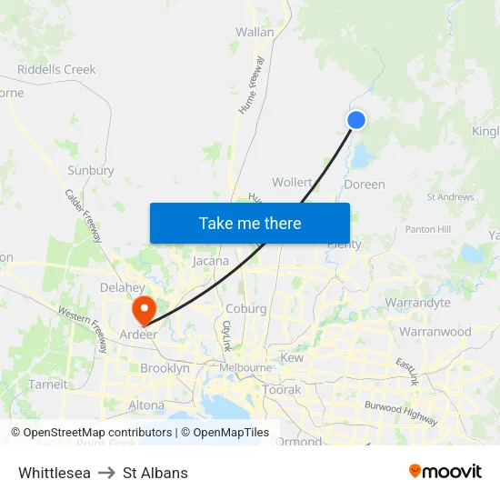 Whittlesea to St Albans map