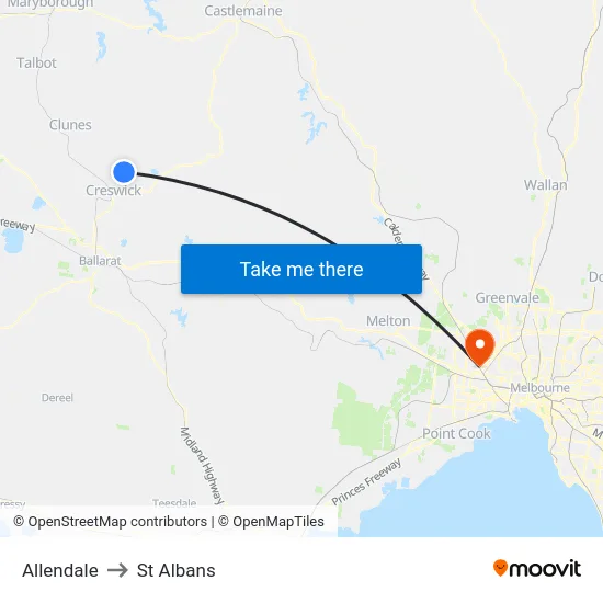 Allendale to St Albans map