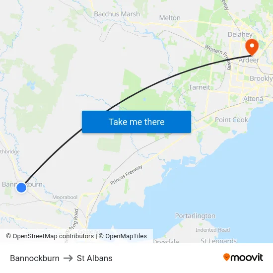 Bannockburn to St Albans map