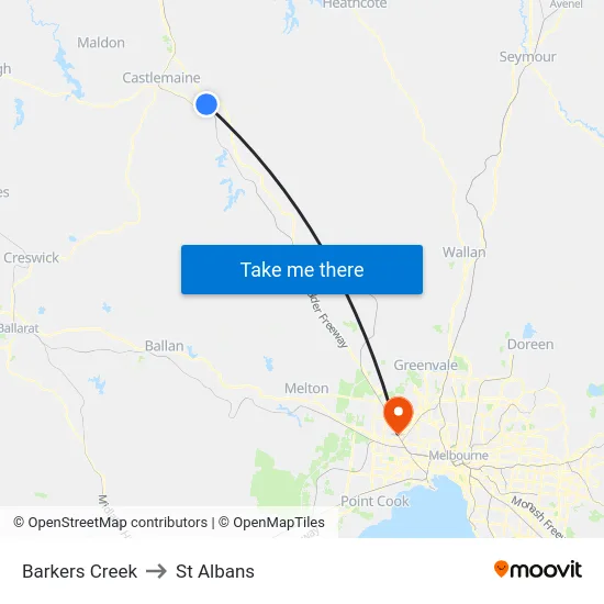 Barkers Creek to St Albans map