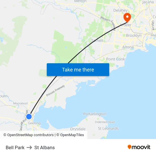 Bell Park to St Albans map