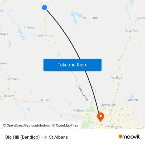 Big Hill (Bendigo) to St Albans map