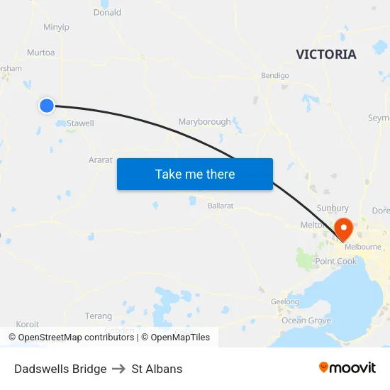 Dadswells Bridge to St Albans map