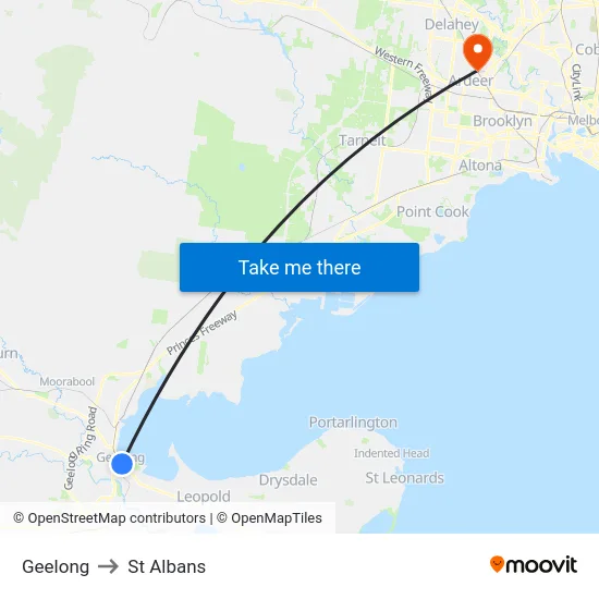 Geelong to St Albans map