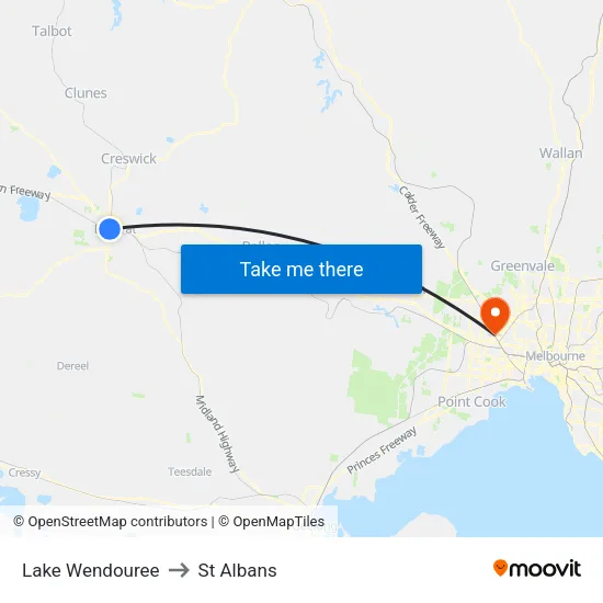 Lake Wendouree to St Albans map