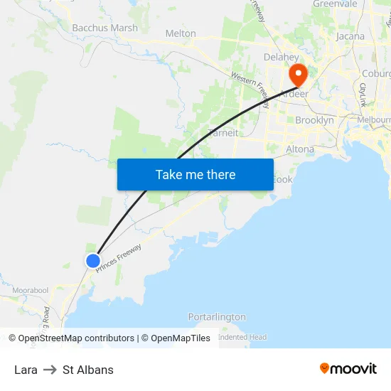 Lara to St Albans map