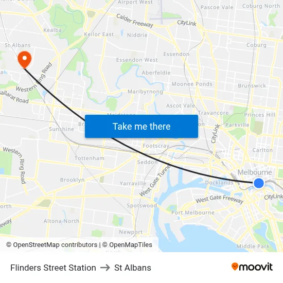 Flinders Street Station to St Albans map