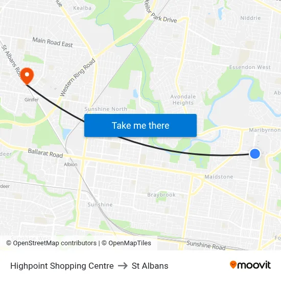 Highpoint Shopping Centre to St Albans map