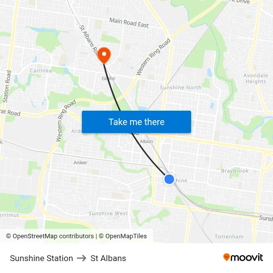Sunshine Station to St Albans map