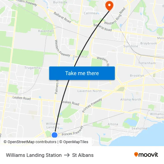 Williams Landing Station to St Albans map