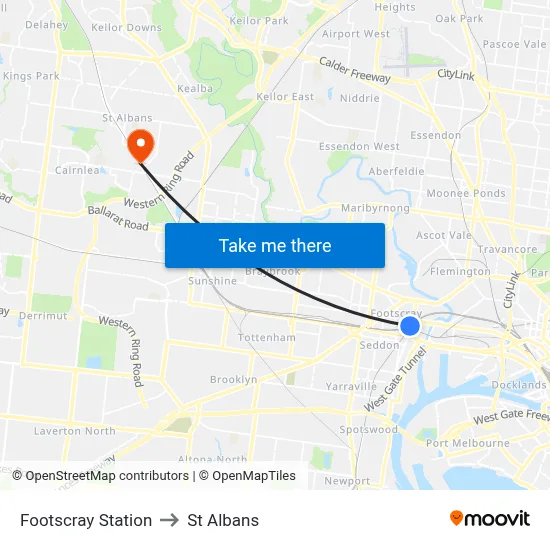 Footscray Station to St Albans map