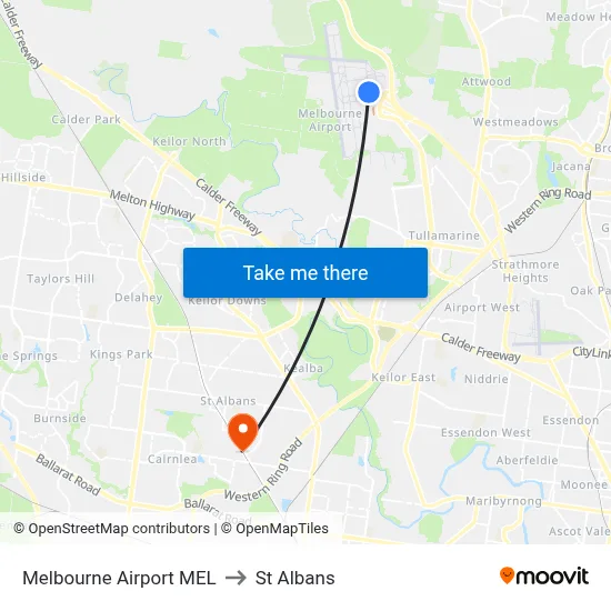 Melbourne Airport MEL to St Albans map