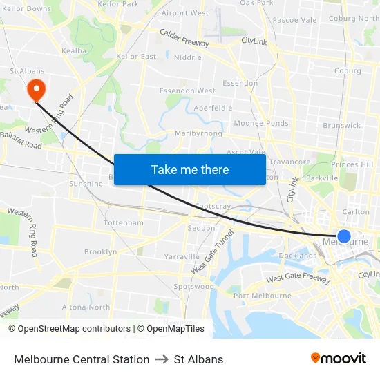 Melbourne Central Station to St Albans map