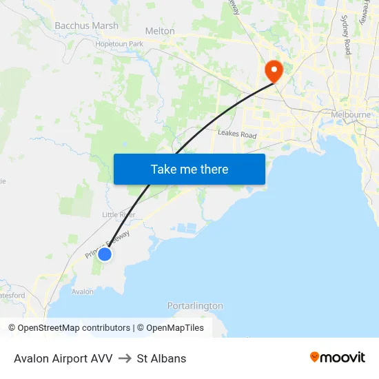 Avalon Airport AVV to St Albans map
