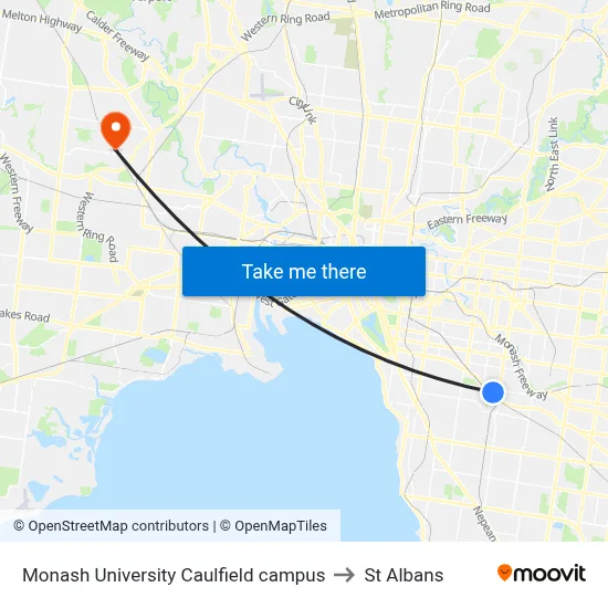 Monash University Caulfield campus to St Albans map