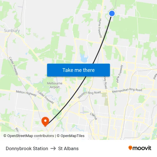 Donnybrook Station to St Albans map