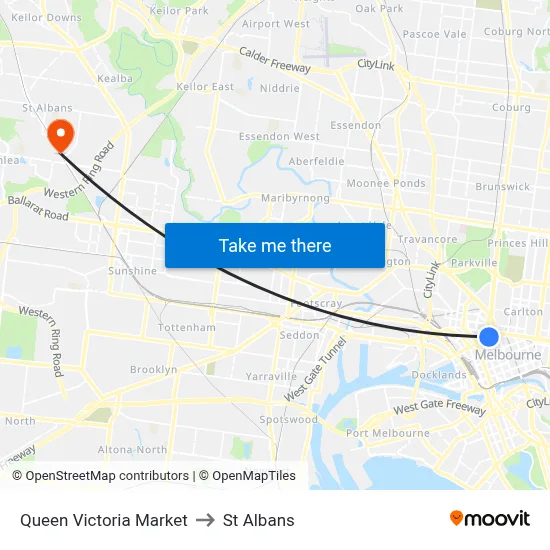 Queen Victoria Market to St Albans map