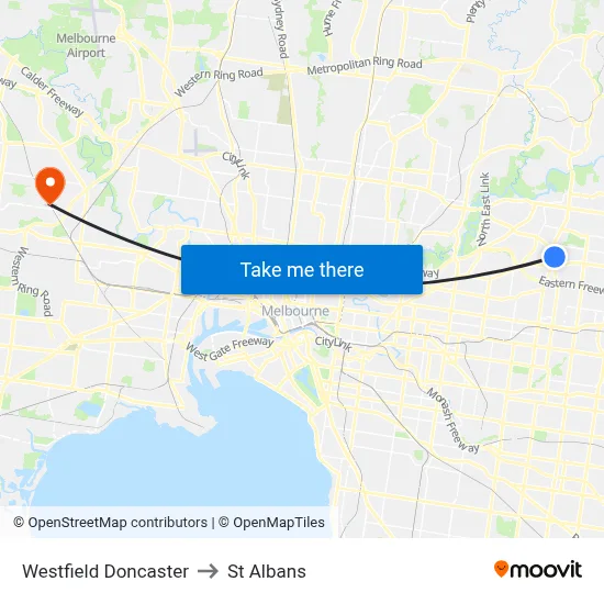 Westfield Doncaster to St Albans map
