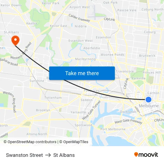Swanston Street to St Albans map