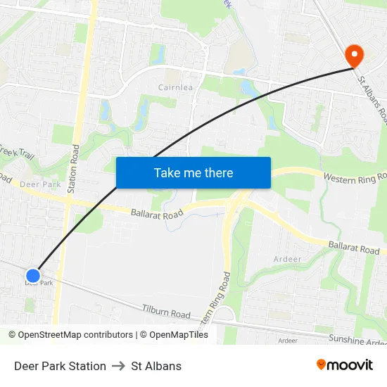Deer Park Station to St Albans map