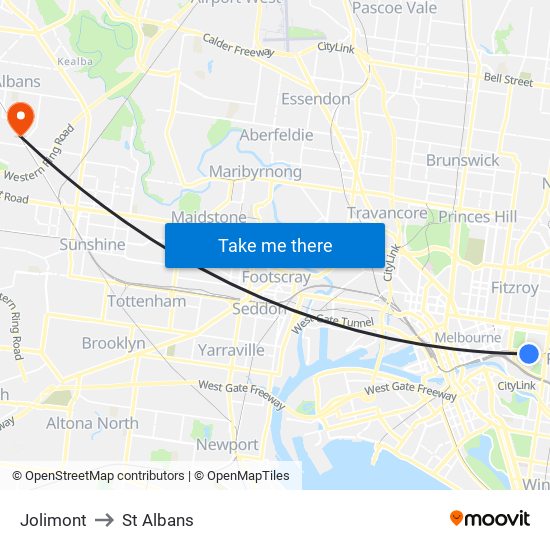 Jolimont to St Albans map