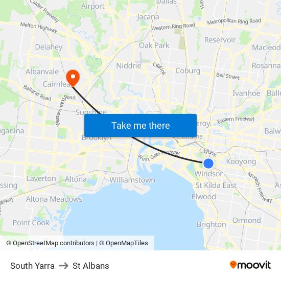 South Yarra to St Albans map