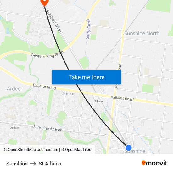 Sunshine to St Albans map