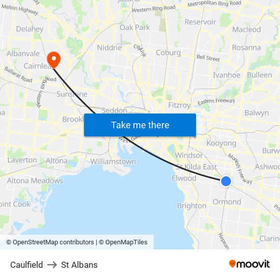 Caulfield to St Albans map
