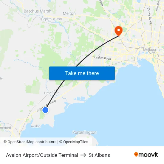 Avalon Airport/Outside Terminal to St Albans map