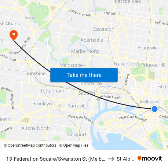 13-Federation Square/Swanston St (Melbourne City) to St Albans map